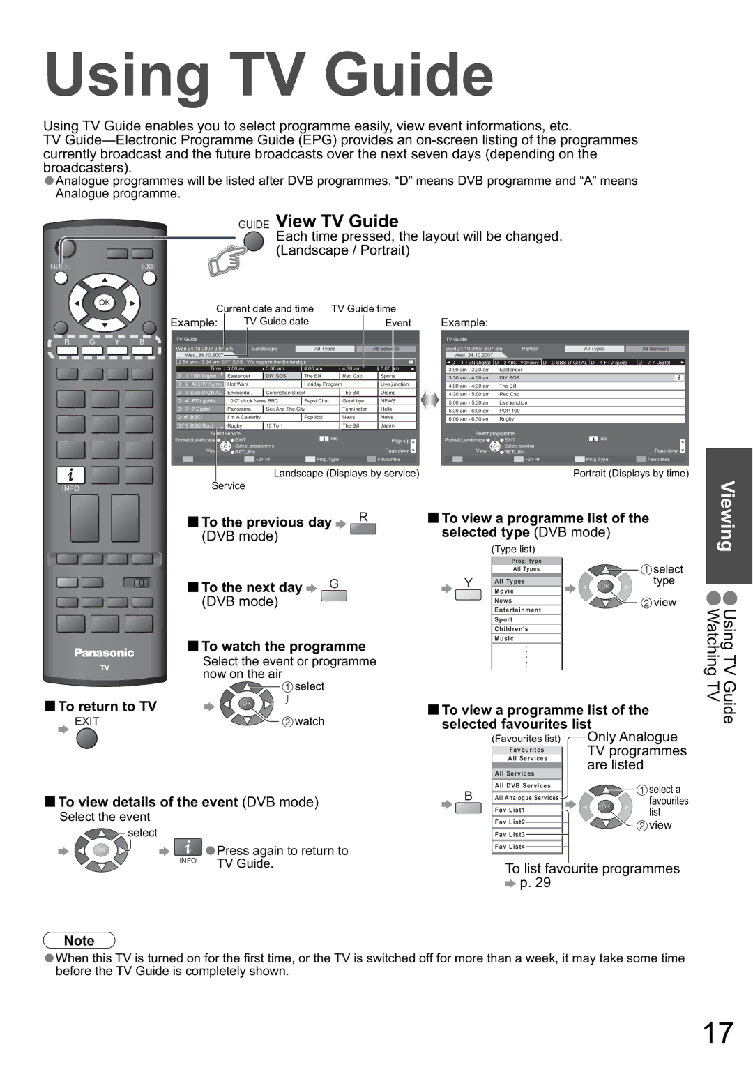 Panasonic TH-50PZ800A, TH-46PZ800A, TH-42PZ800A warranty Using TV Guide, Guide View TV Guide 