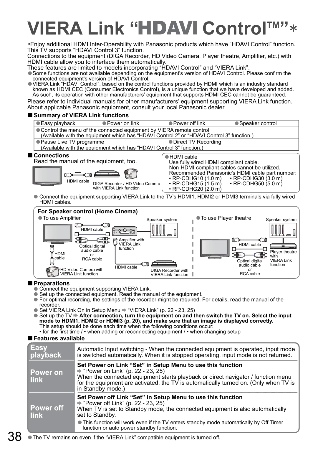 Panasonic TH-50PZ800A, TH-46PZ800A, TH-42PZ800A warranty Power on link Power off link, Easy playback 