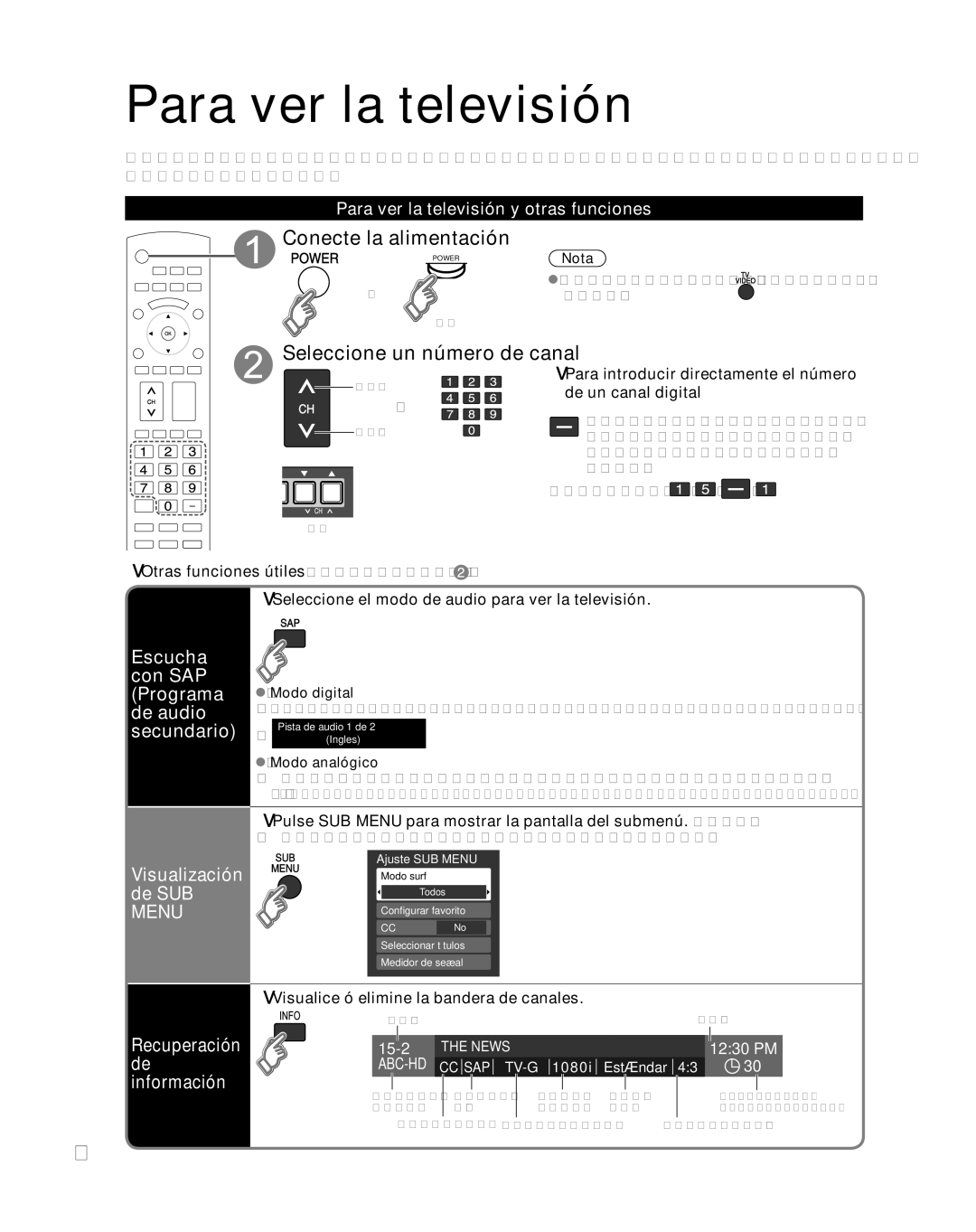 Panasonic TH-50PZ800U, TH-46PZ800U Para ver la televisión, Conecte la alimentación, Seleccione un número de canal 