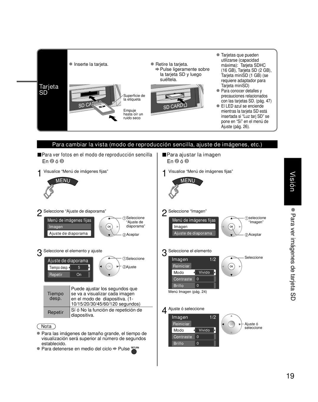 Panasonic TH-46PZ800U, TH-50PZ800U quick start Tarjeta, Para ajustar la imagen 