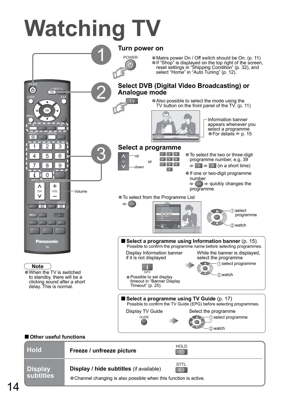 Panasonic TH-50PZ80A, TH-42PZ80A manual Watching TV, Hold, Display, Subtitles 