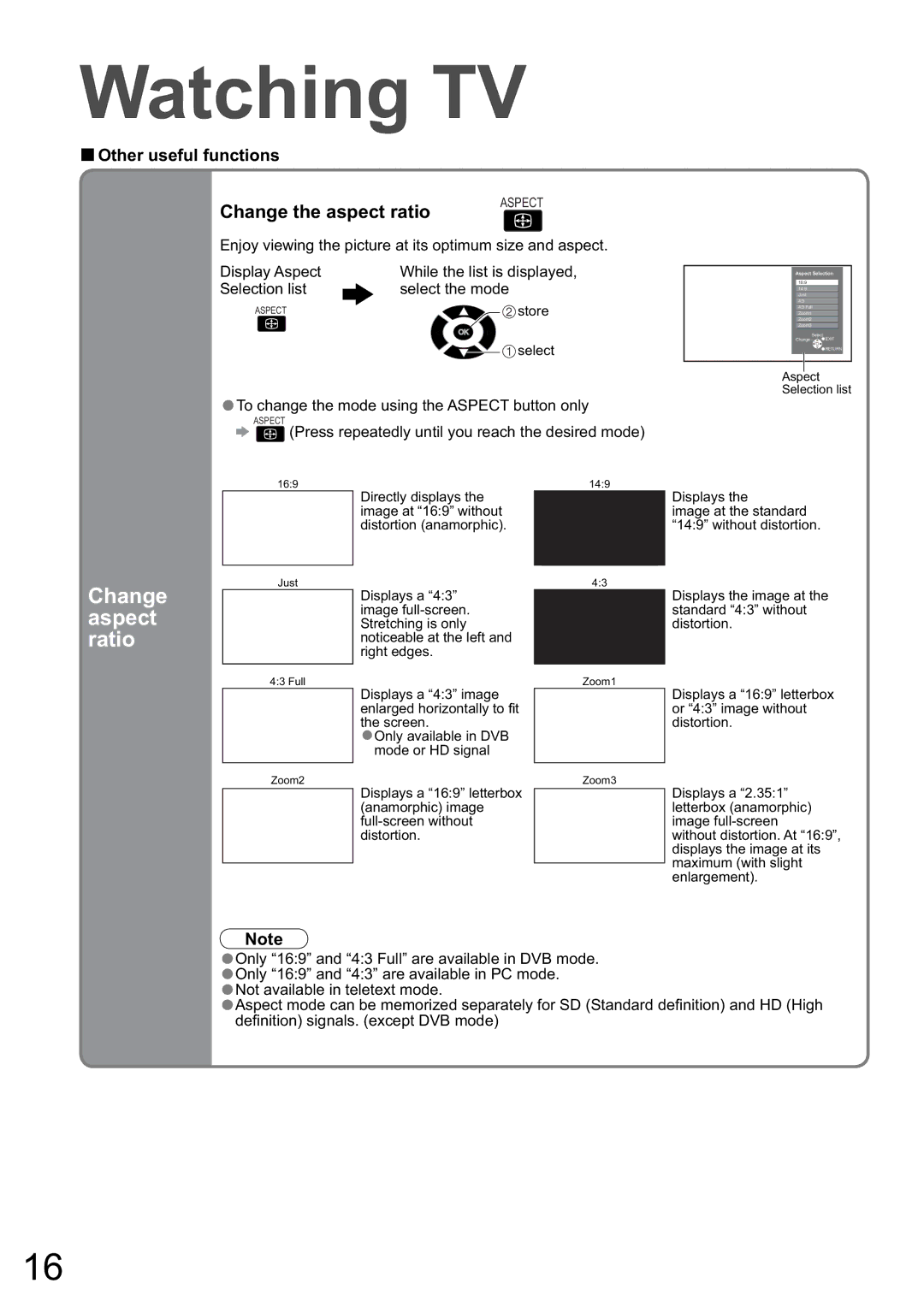 Panasonic TH-50PZ80A, TH-42PZ80A manual Change aspect ratio, Change the aspect ratio 