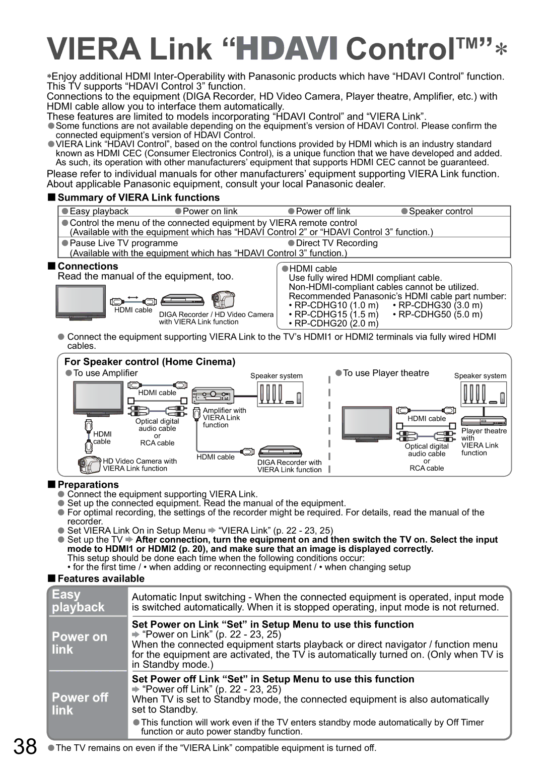 Panasonic TH-50PZ80A, TH-42PZ80A manual Power on link Power off link, Easy playback 