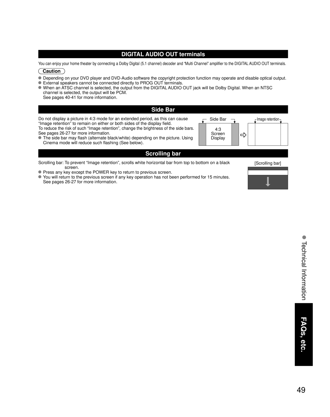 Panasonic TH-42PZ80Q, TH-50PZ80Q quick start Digital Audio OUT terminals, Side Bar, Scrolling bar 