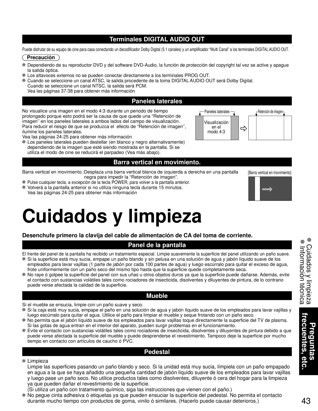 Panasonic TH-46PZ80U, TH-50PZ80U quick start Cuidados y limpieza 