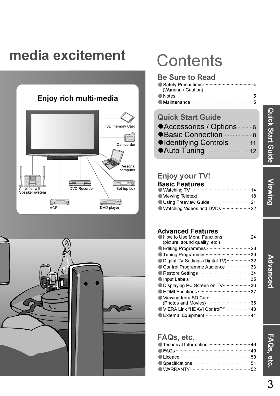 Panasonic TH-42PZ850AZ, TH-50PZ850AZ operating instructions Contents 