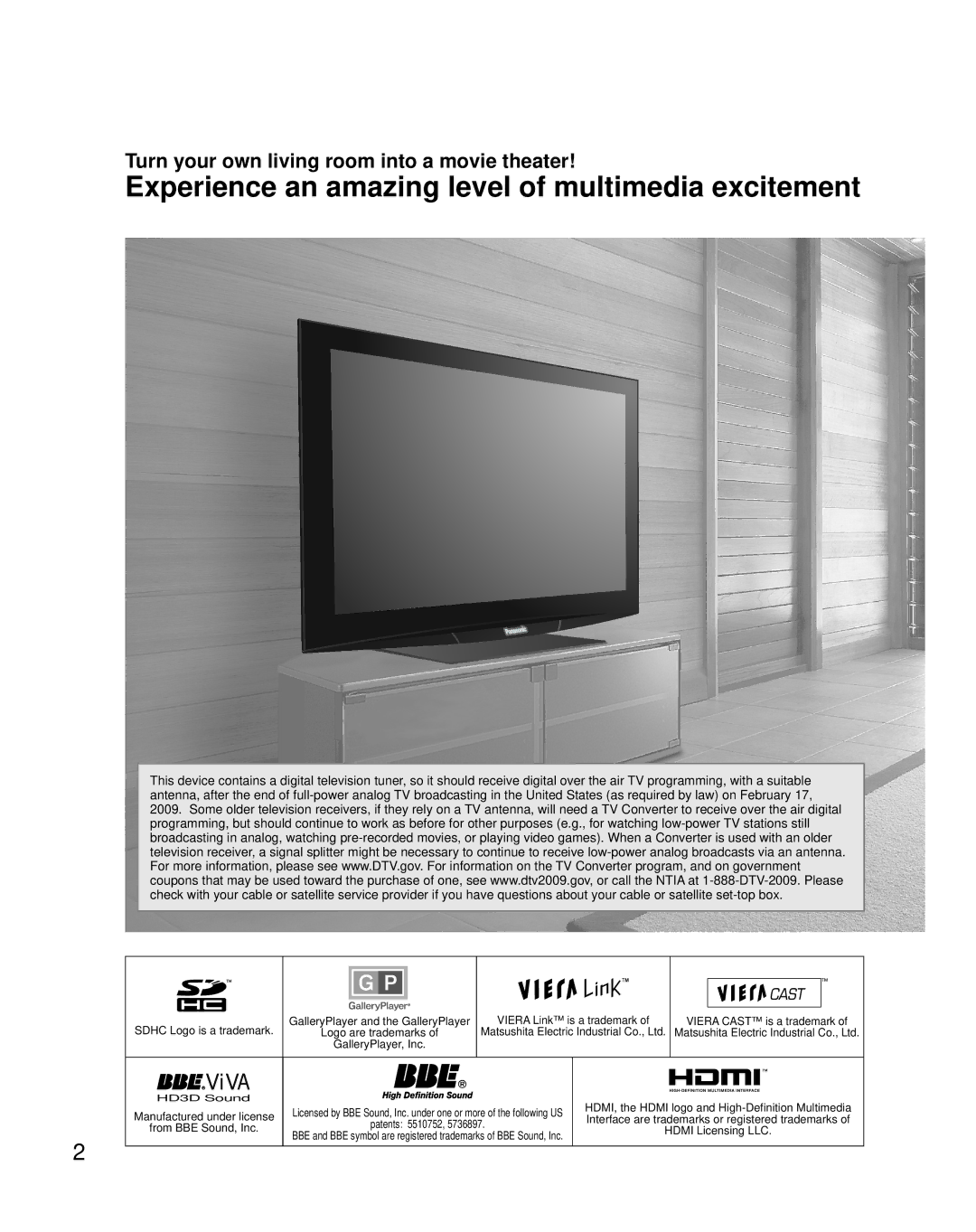 Panasonic TH-50PZ850U Experience an amazing level of multimedia excitement, Turn your own living room into a movie theater 