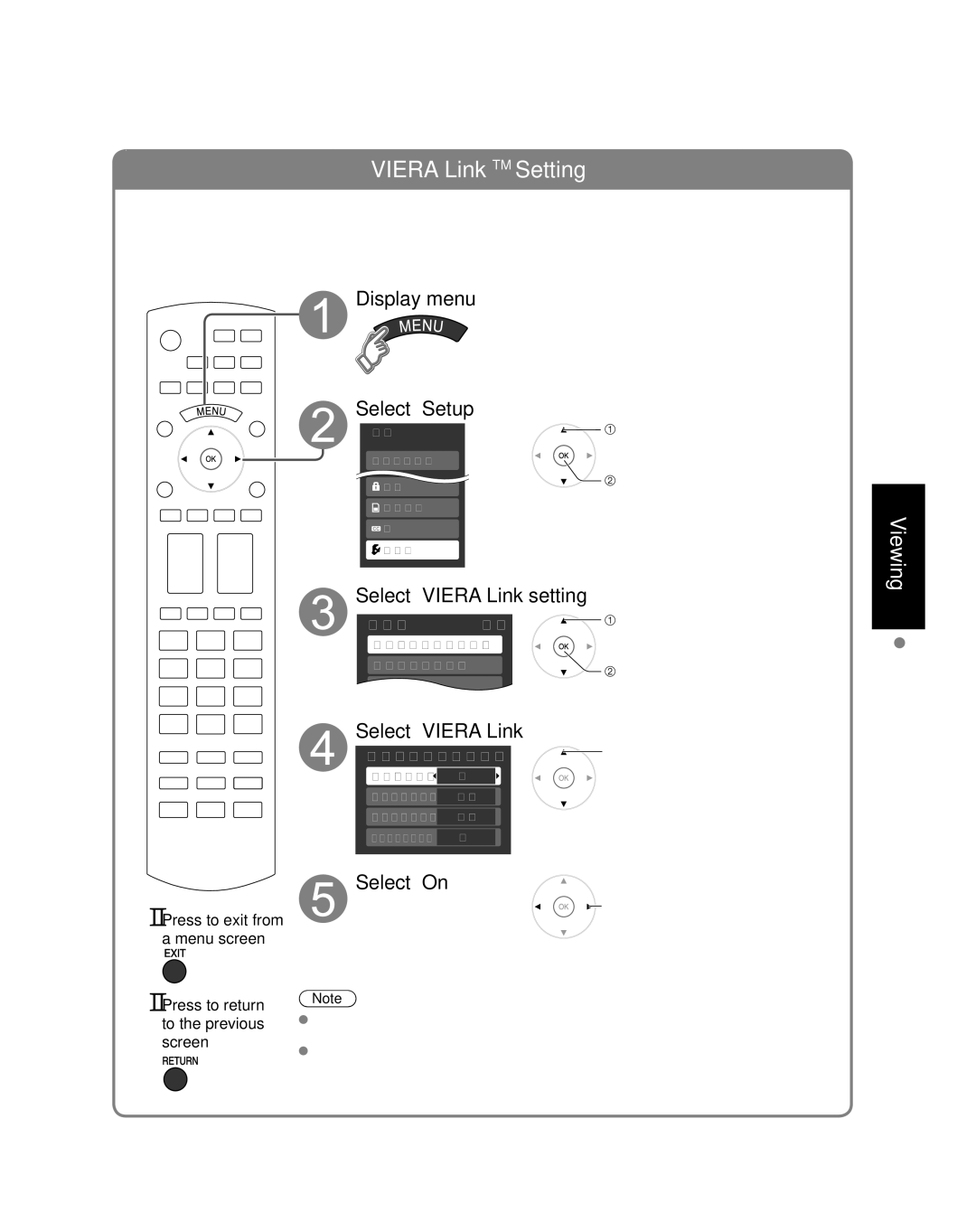 Panasonic TH-50PZ850U quick start Select Viera Link, Select On 