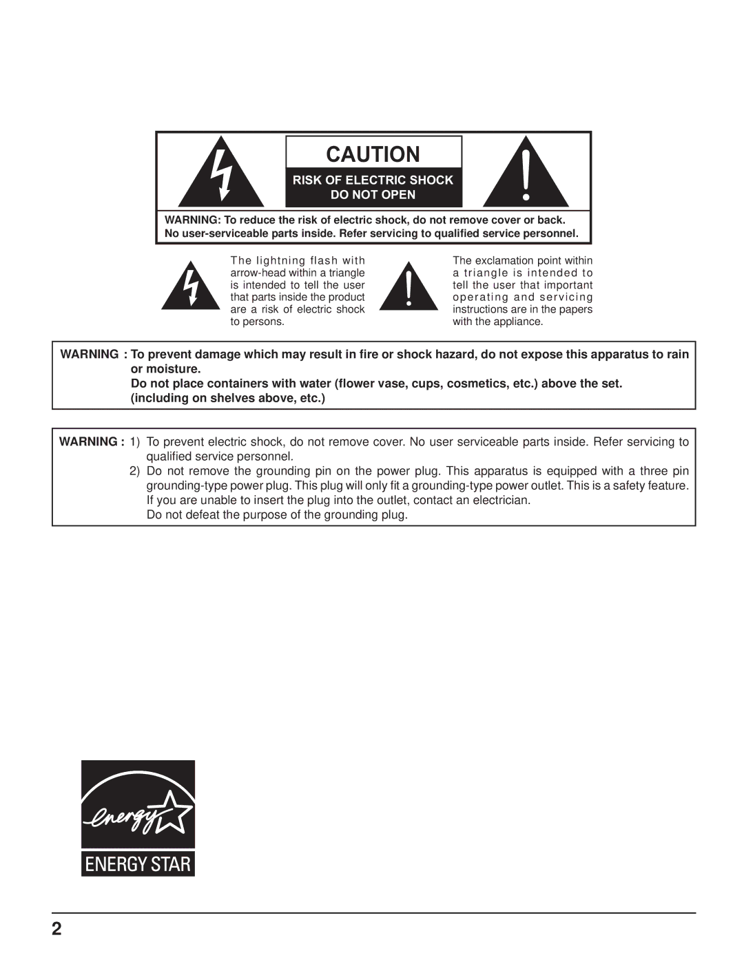 Panasonic TH-50PH10UK, TH-58PH10UK, TH-37PH10UK, TH-42PH10UK manual Risk of Electric Shock Do not Open 