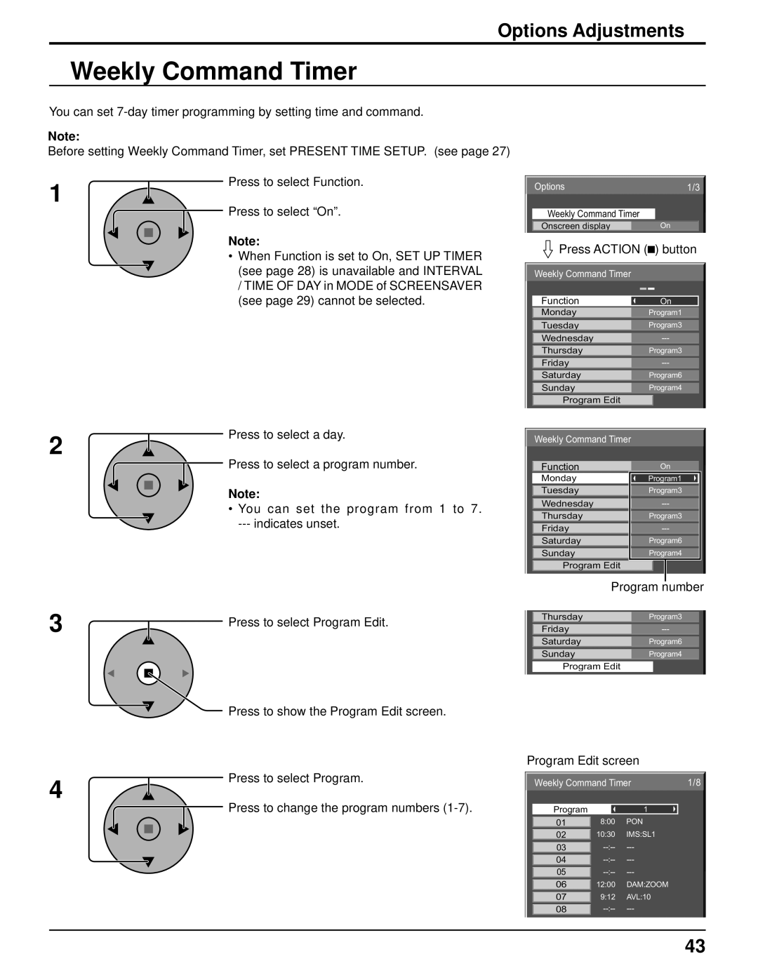 Panasonic TH-42PH10UK, TH-58PH10UK, TH-37PH10UK, TH-50PH10UK manual Weekly Command Timer 