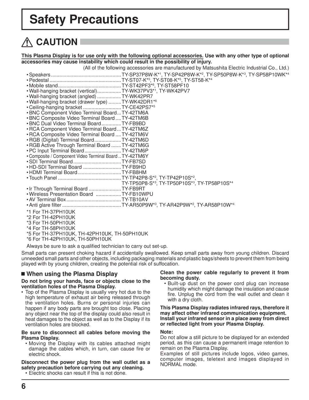 Panasonic TH-50PH10UK, TH-58PH10UK, TH-37PH10UK, TH-42PH10UK manual Safety Precautions, When using the Plasma Display 