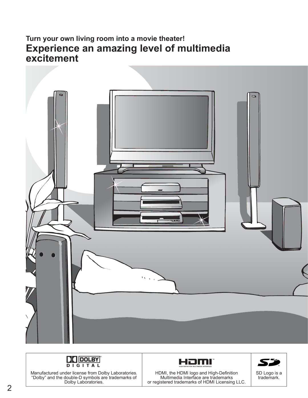 Panasonic TH-58PX25 Experience an amazing level of multimedia excitement, Turn your own living room into a movie theater 