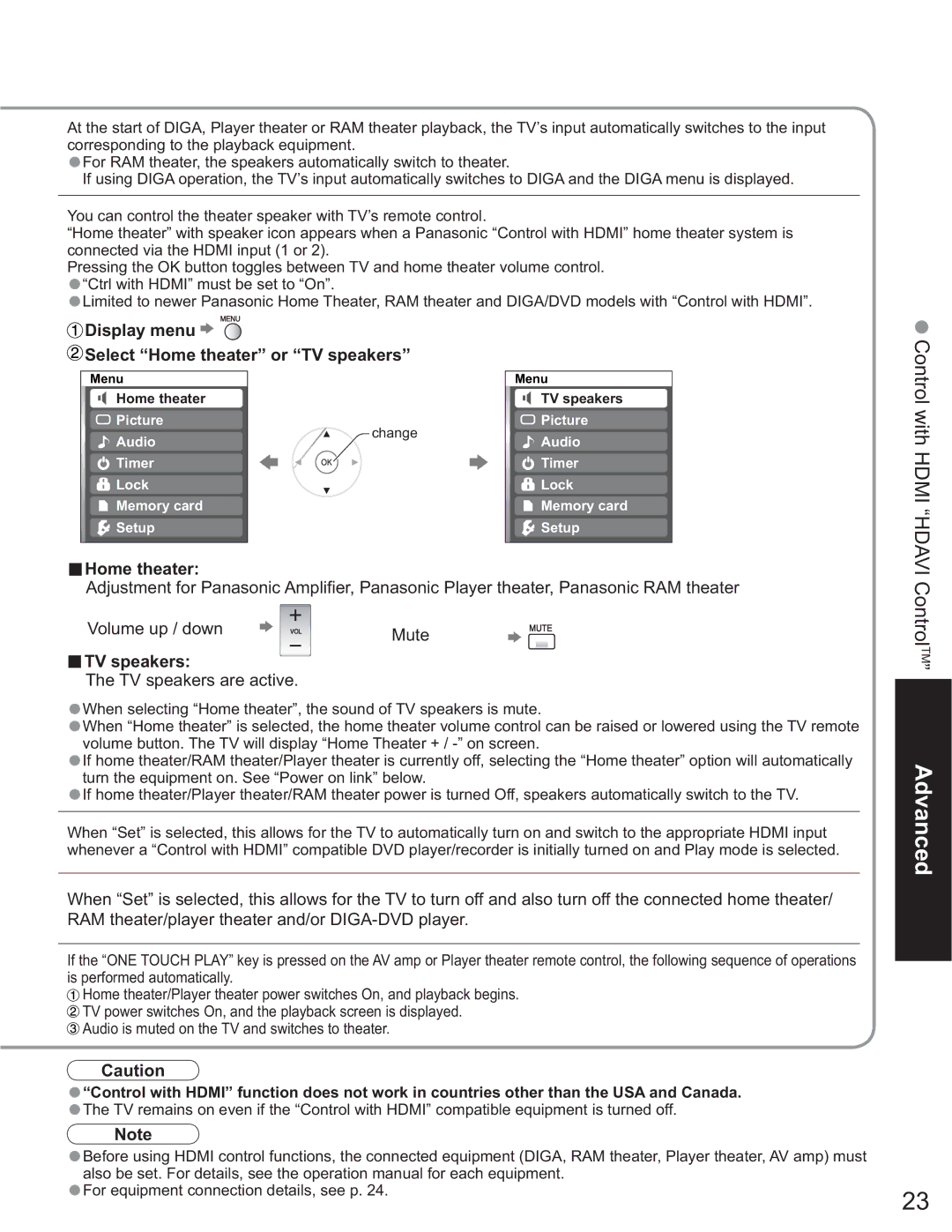 Panasonic TH-58PX25 operating instructions Display menu Select Home theater or TV speakers, ŶHome theater 