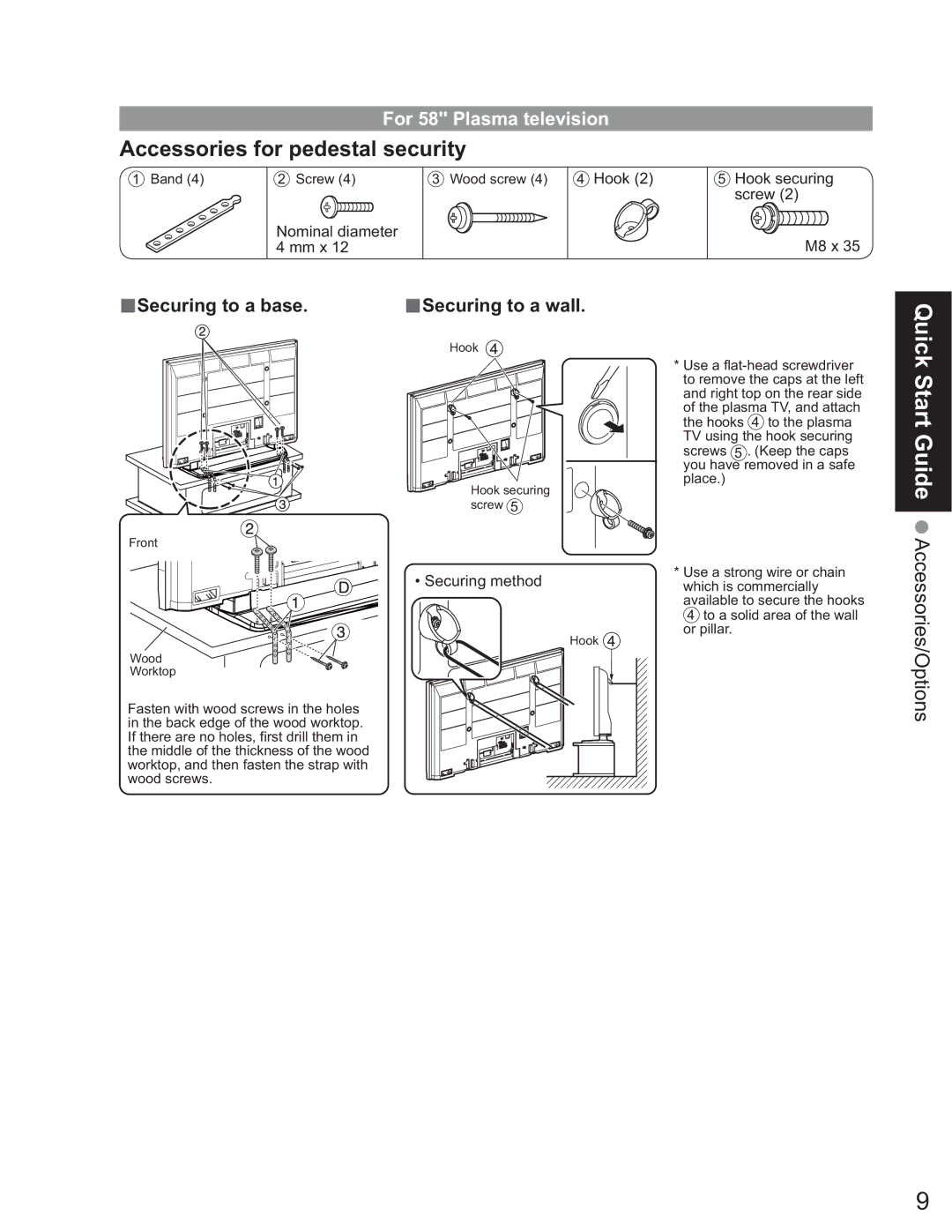 Panasonic TH-58PX25 operating instructions For 58 Plasma television, Securing method 