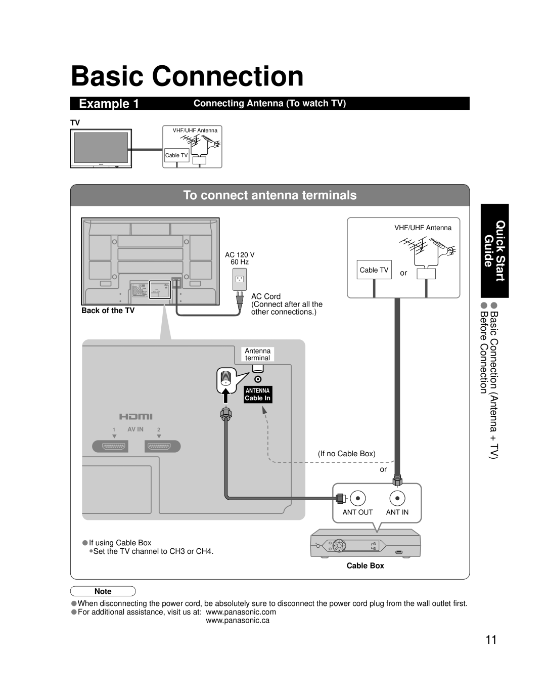 Panasonic TH 50PZ700U, TH 58PZ700U Basic Connection, Example, To connect antenna terminals, Connecting Antenna To watch TV 