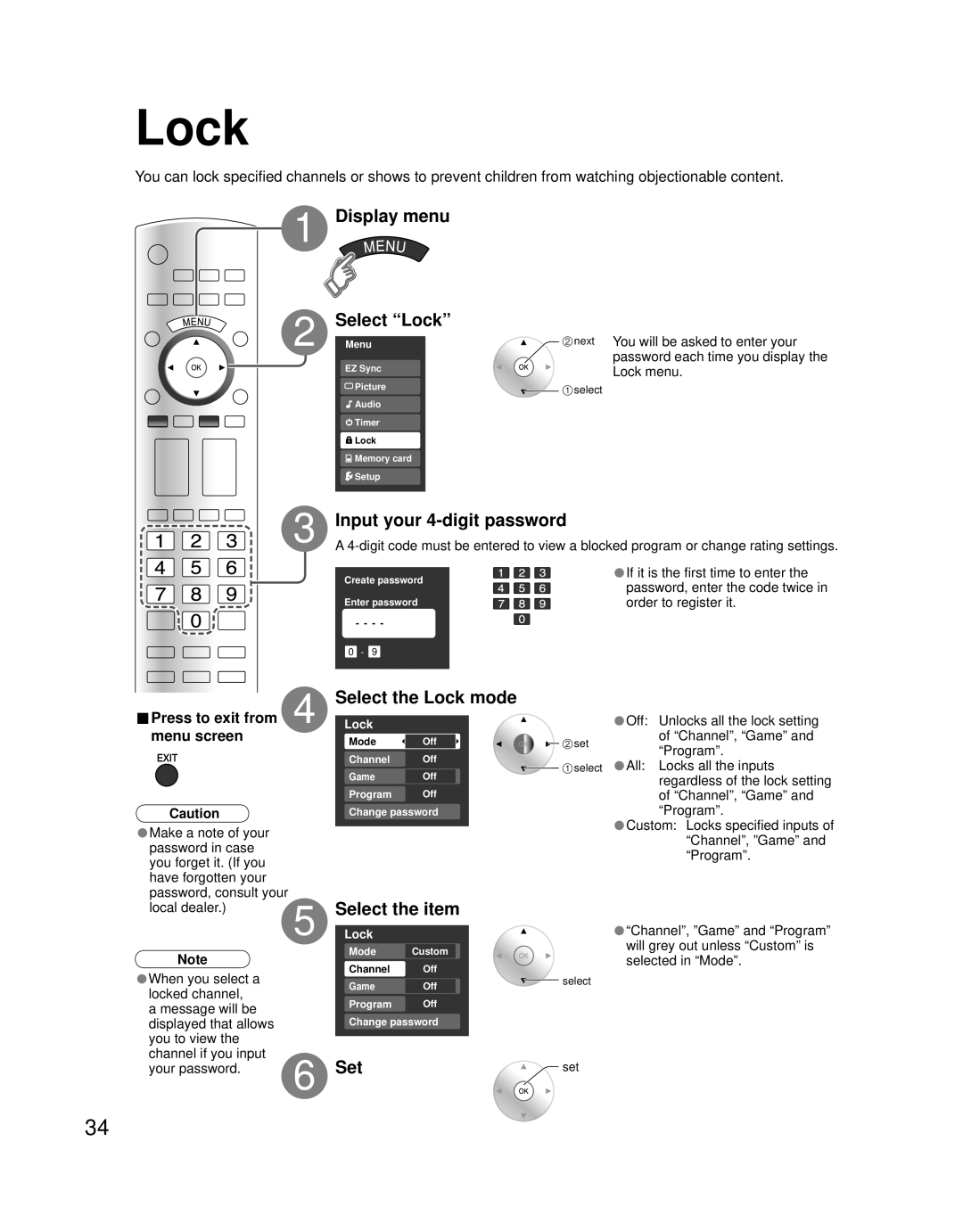 Panasonic TH 58PZ700U, TH 50PZ700U quick start Lock 