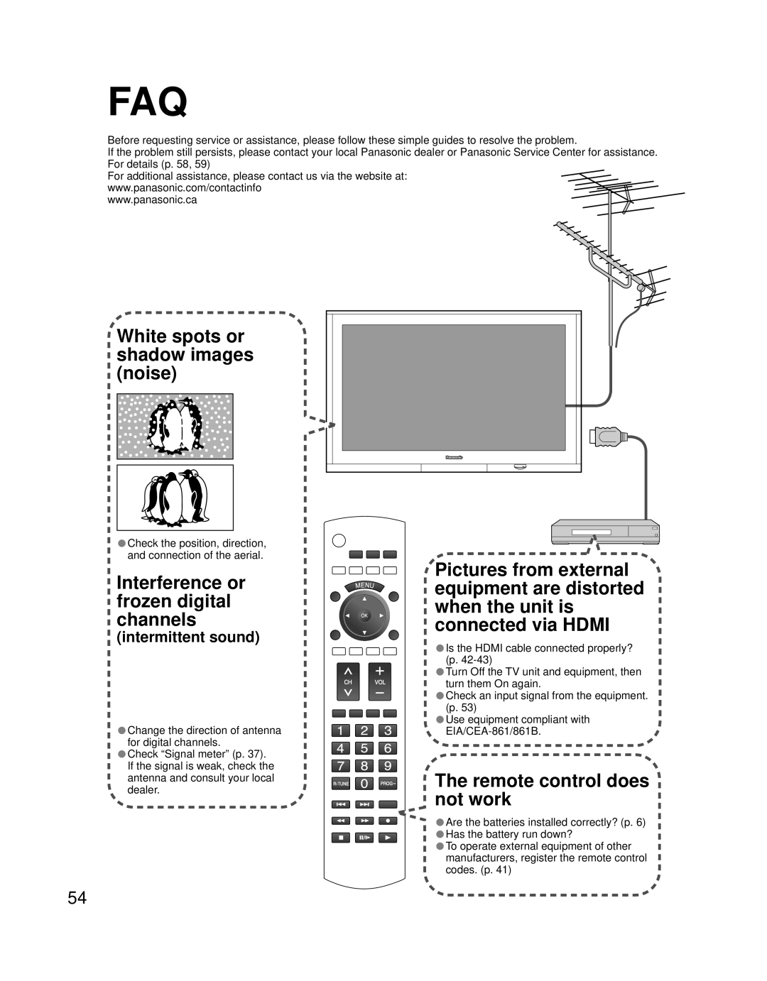 Panasonic TH 58PZ700U, TH 50PZ700U Intermittent sound, Check the position, direction, and connection of the aerial 