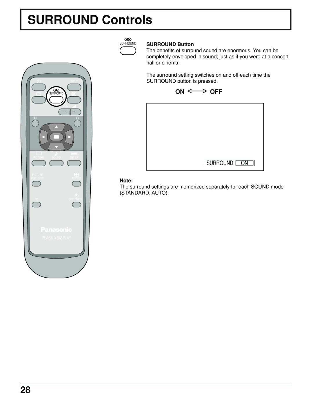 Panasonic TH-61PHW6 manual Surround Controls, Surround Surround Button 