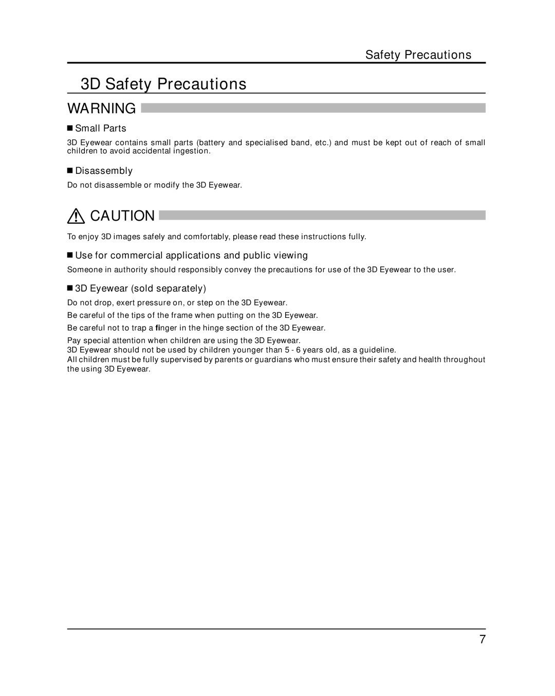 Panasonic TH-65PB1U 3D Safety Precautions, Small Parts, Disassembly, Use for commercial applications and public viewing 