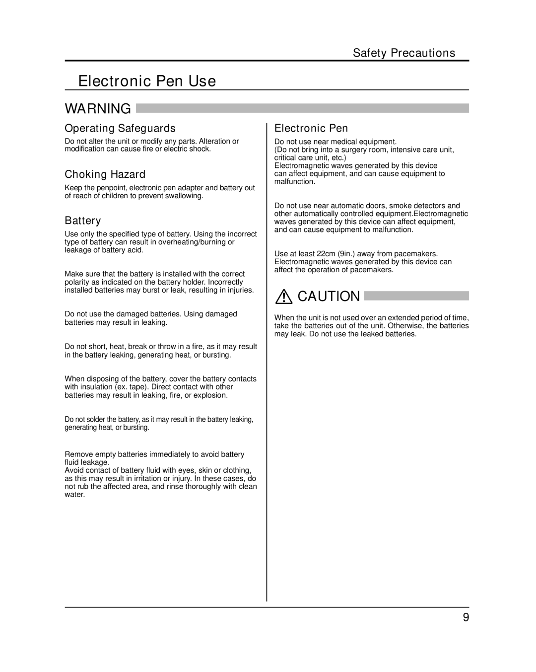 Panasonic TH-65PB1U important safety instructions Electronic Pen Use, Operating Safeguards 