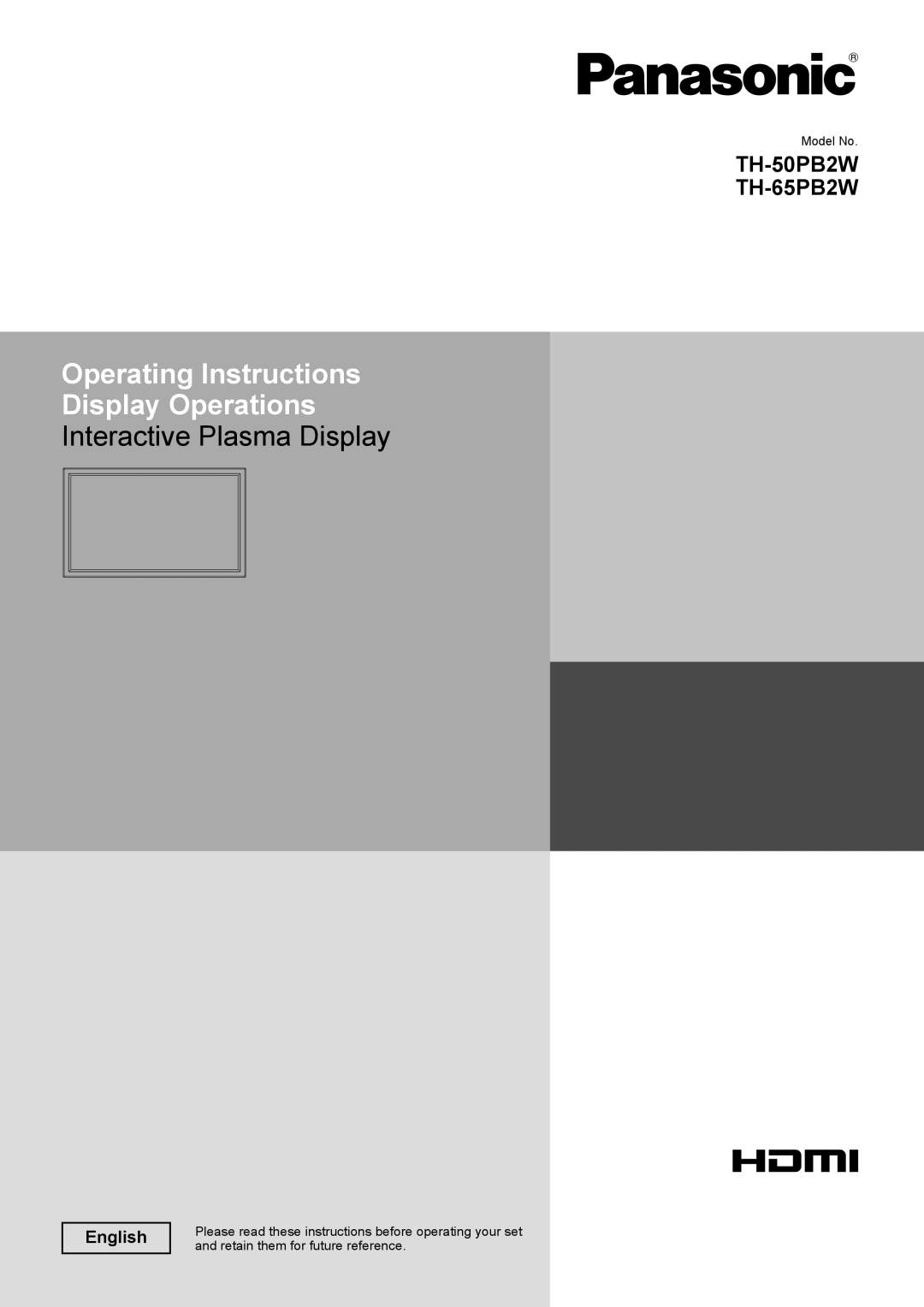 Panasonic TH-50PB2W, TH-65PB2W operating instructions Operating Instructions Display Operations 