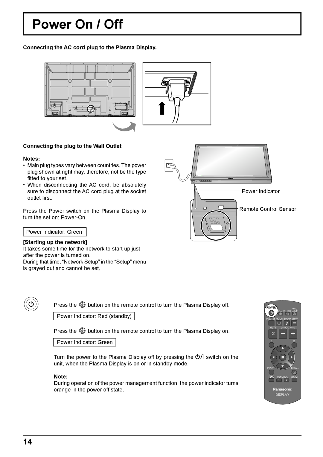 Panasonic TH-65PB2W, TH-50PB2W operating instructions Power On / Off, Starting up the network 