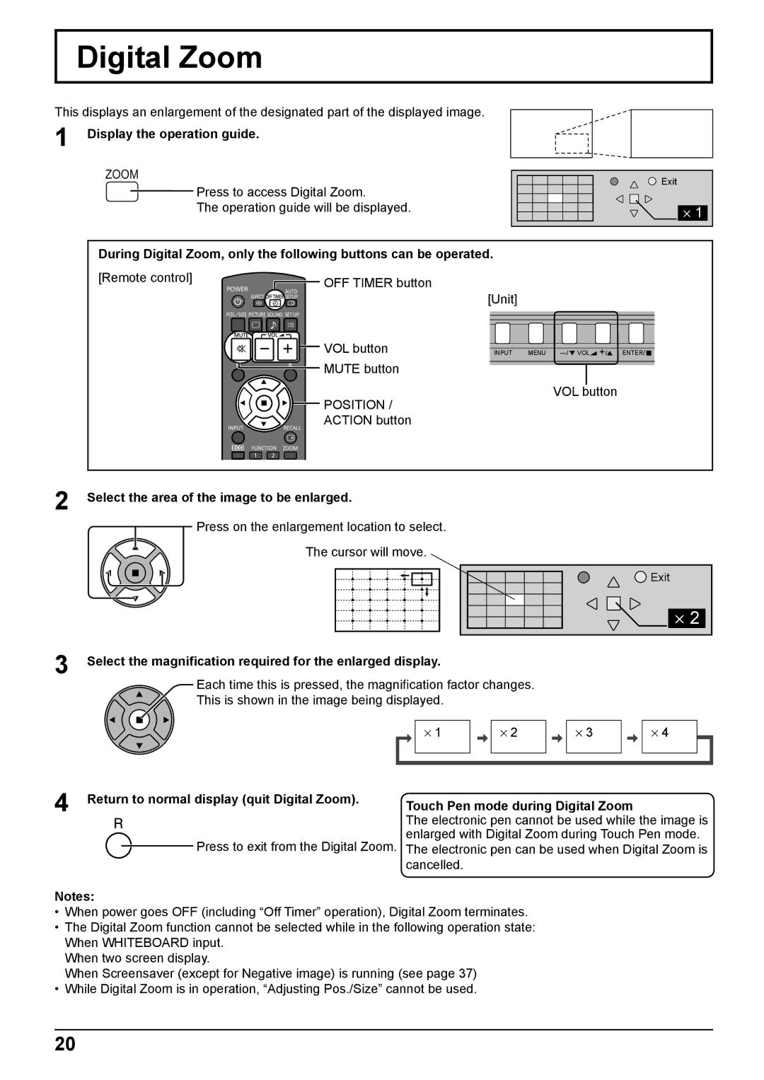 Panasonic TH-65PB2W, TH-50PB2W operating instructions Digital Zoom 