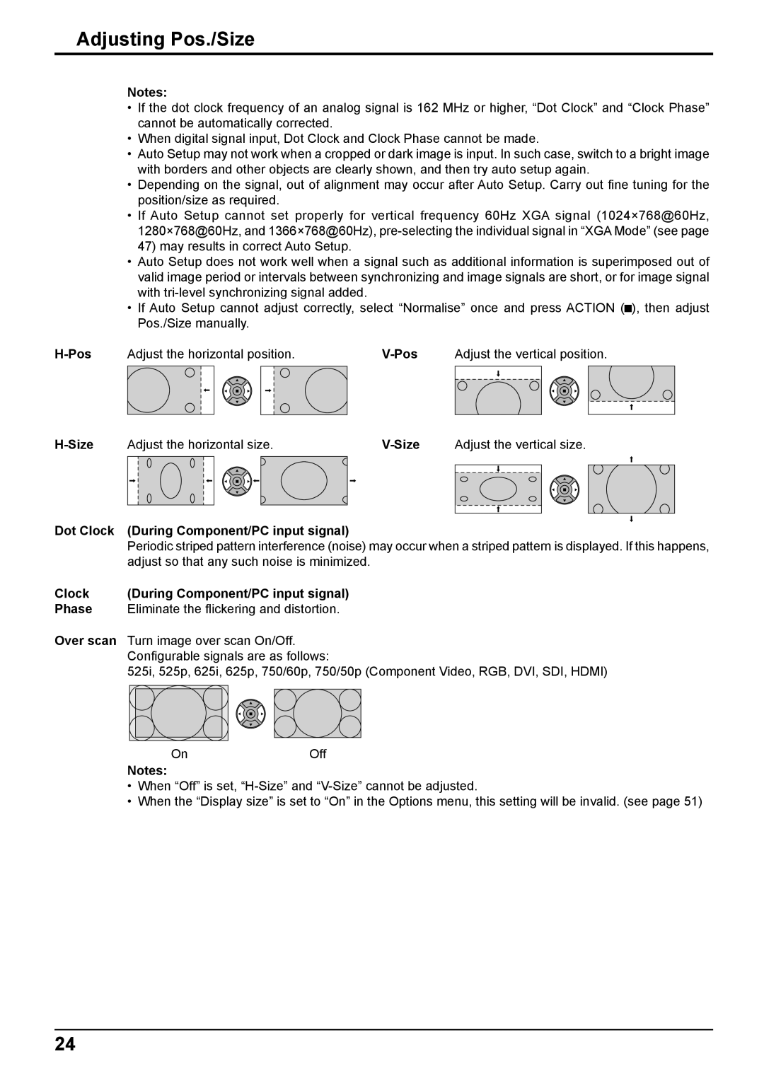 Panasonic TH-65PB2W, TH-50PB2W operating instructions Adjusting Pos./Size, Adjust so that any such noise is minimized 