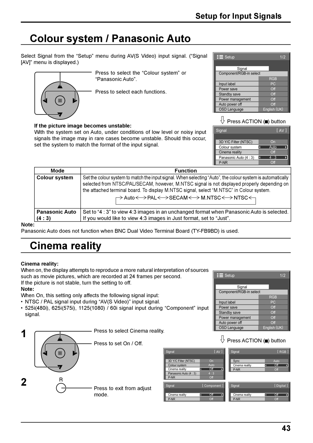 Panasonic TH-50PF10WK, TH-65PF10WK manual Colour system / Panasonic Auto, Cinema reality 