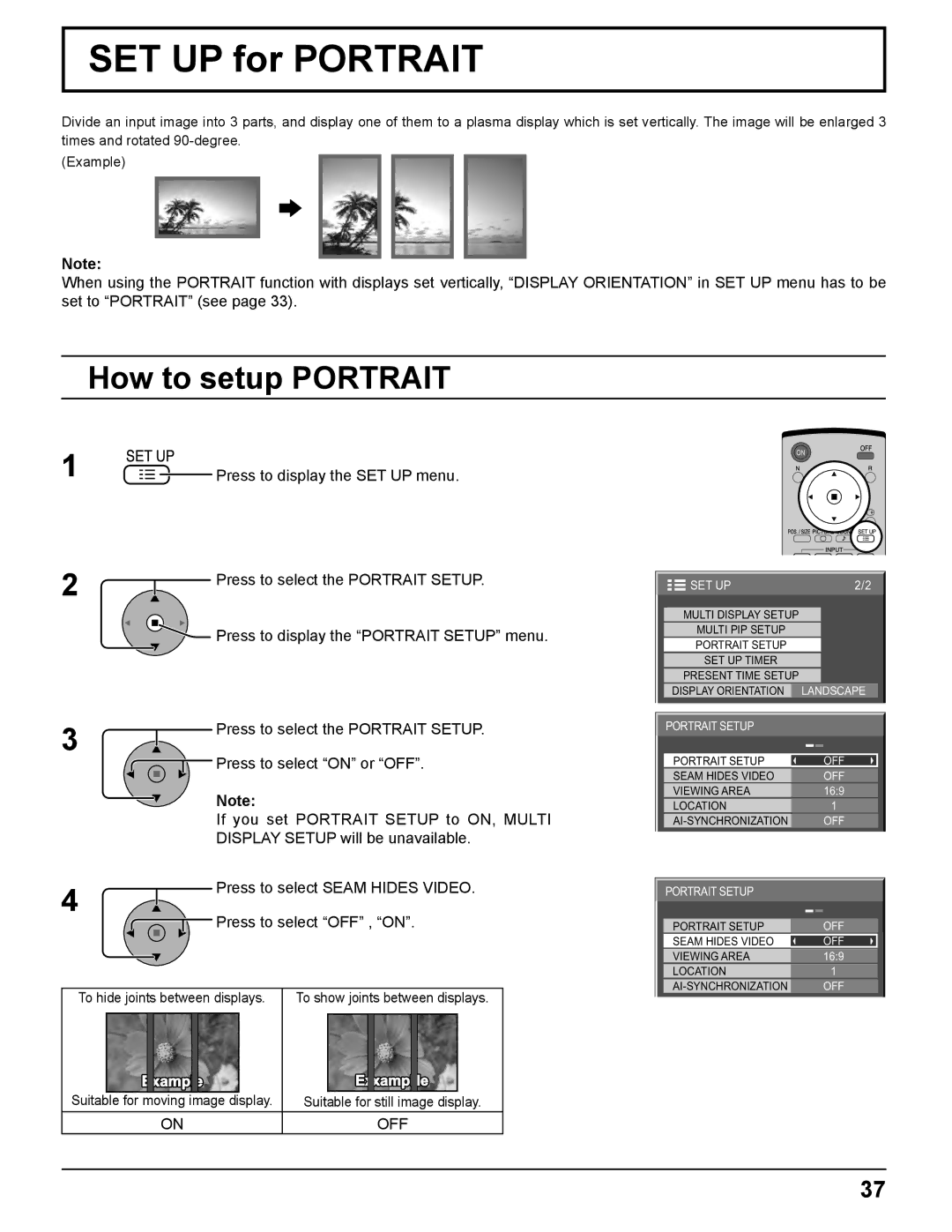 Panasonic TH-58PF11UK, TH-65PF11UK manual SET UP for Portrait, How to setup Portrait, Press to select the Portrait Setup 