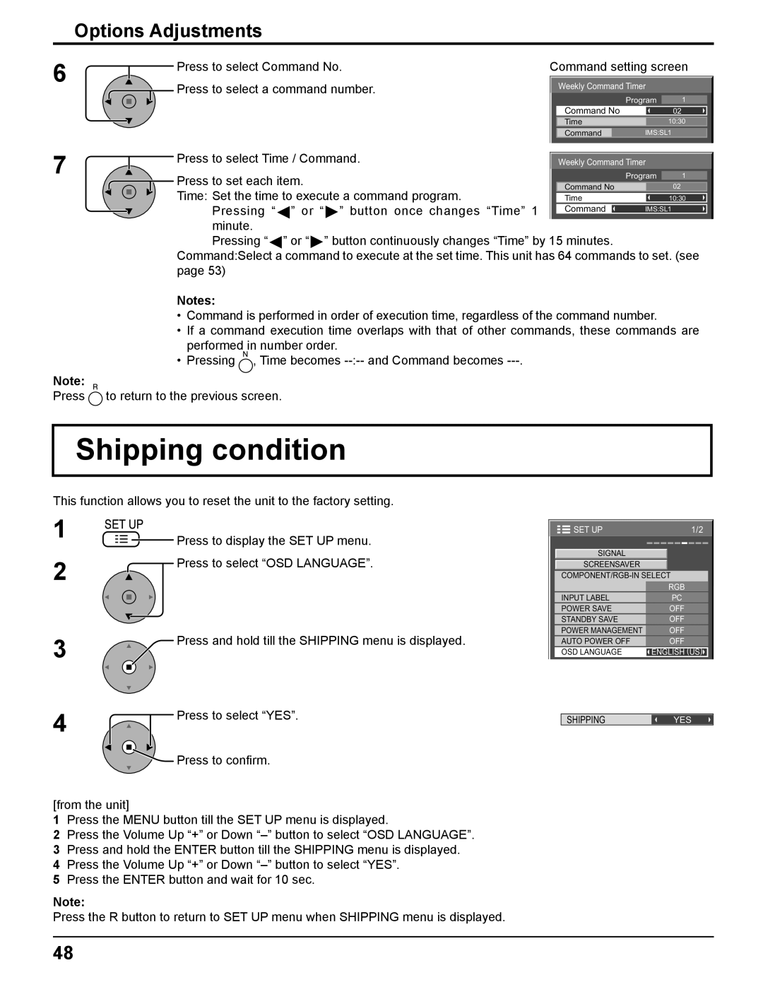 Panasonic TH-65PF11UK, TH-58PF11UK, TH-50PF11UK, TH-42PF11UK manual Shipping condition 