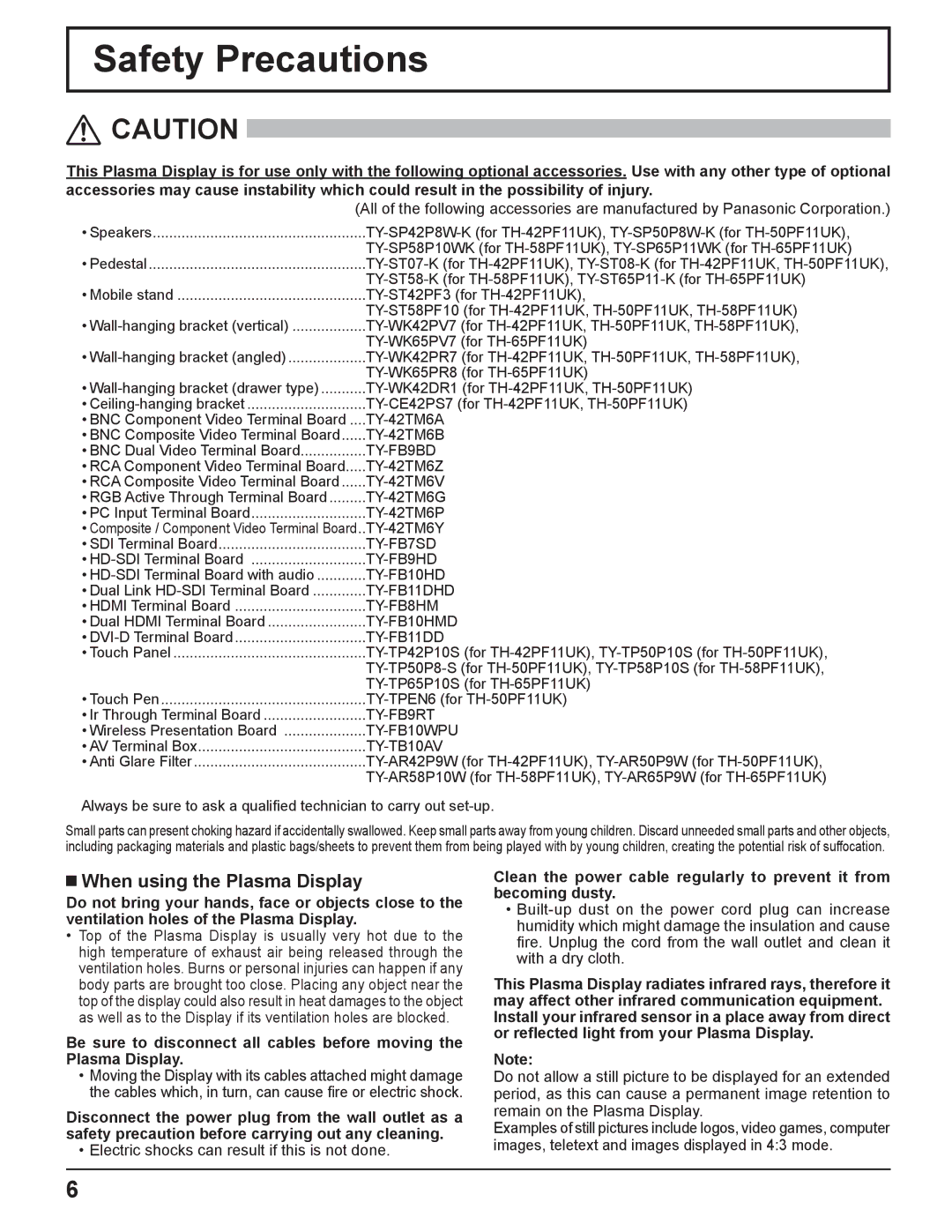 Panasonic TH-50PF11UK, TH-65PF11UK, TH-58PF11UK, TH-42PF11UK manual Safety Precautions, When using the Plasma Display 