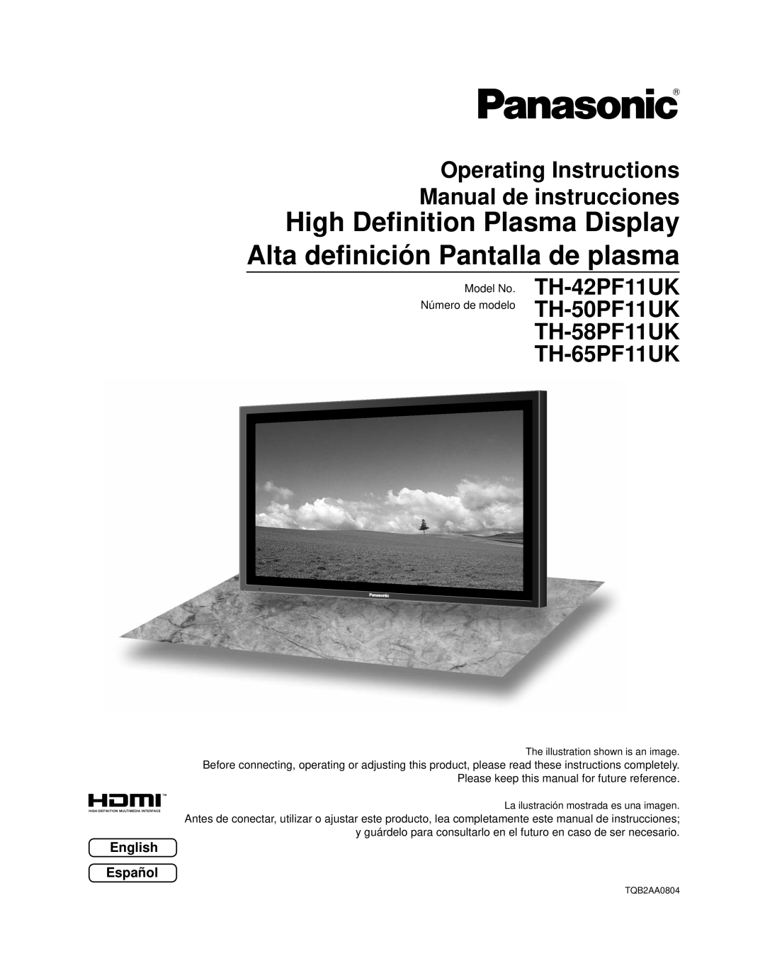 Panasonic TH-58PF11UK, TH-65PF11UK manual High Deﬁnition Plasma Display Alta deﬁnición Pantalla de plasma, English Español 