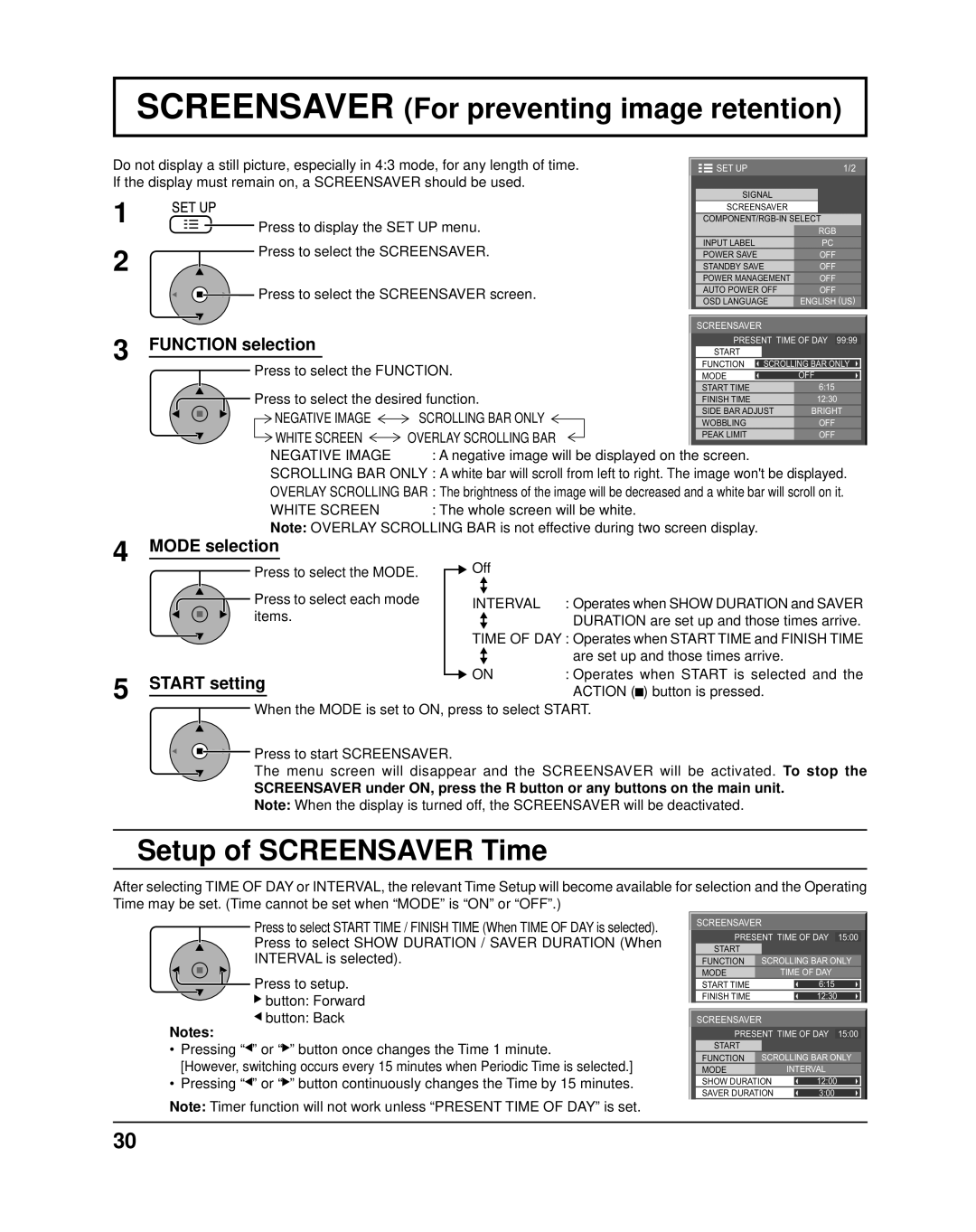 Panasonic TH-50PF11UK manual SCREENSAVER For preventing image retention, Setup of SCREENSAVER Time, FUNCTION selection 