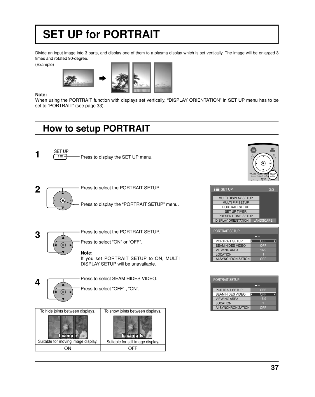 Panasonic TH-58PF11UK, TH-65PF11UK, TH-50PF11UK, TH-42PF11UK manual SET UP for PORTRAIT, How to setup PORTRAIT 