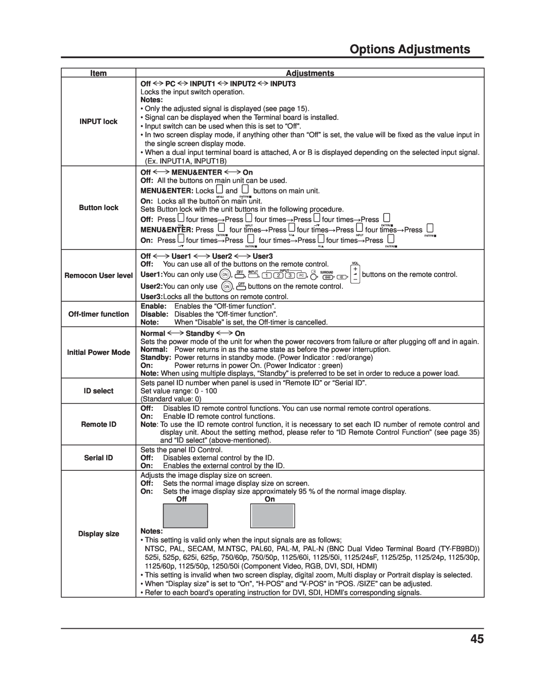 Panasonic TH-58PF11UK, TH-65PF11UK, TH-50PF11UK, TH-42PF11UK manual Options Adjustments, User2 