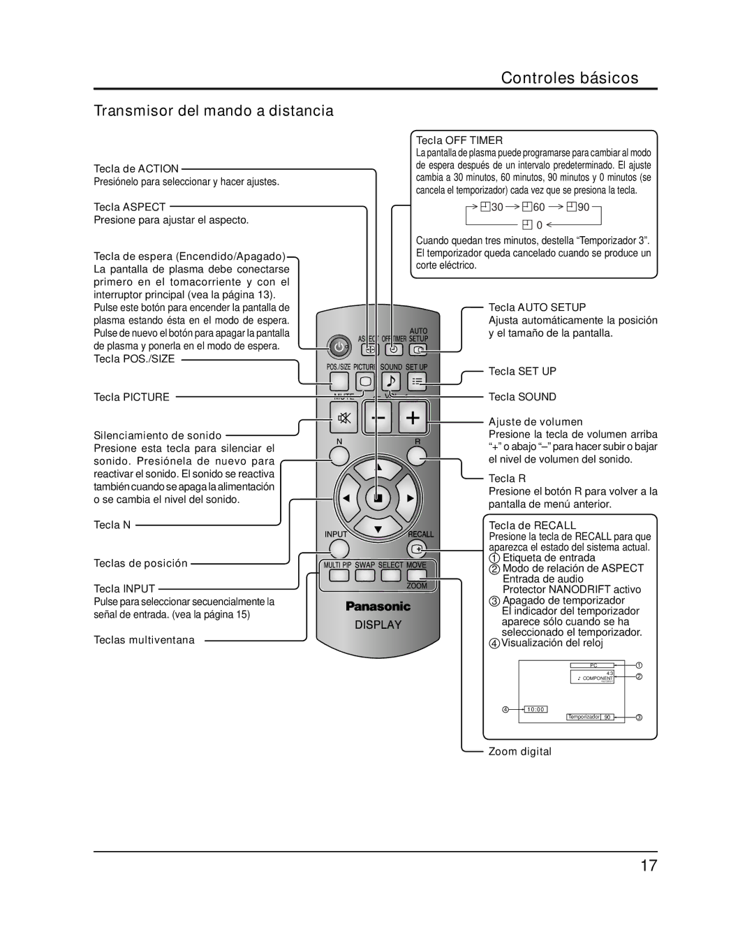 Panasonic TH-65PF20U, TH-58PF20U operating instructions Controles básicos 