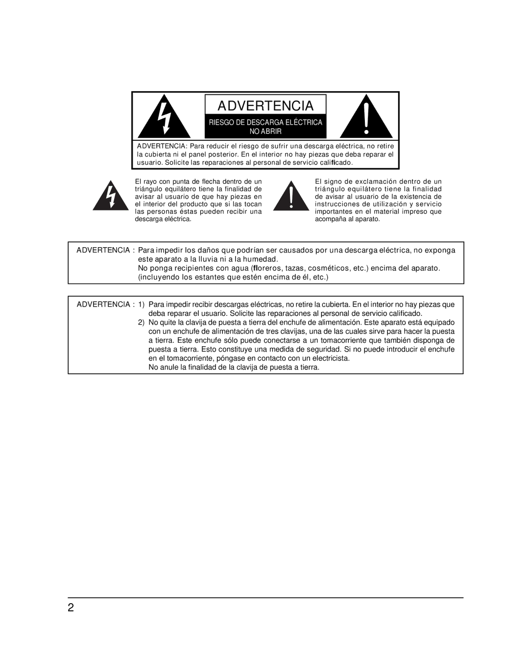 Panasonic TH-58PF20U, TH-65PF20U operating instructions Advertencia 