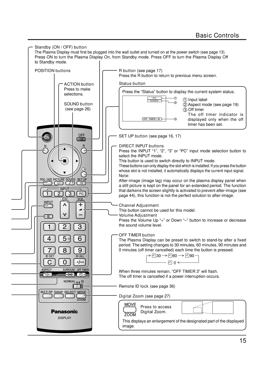 Panasonic TH-65PF9UK manual Basic Controls 