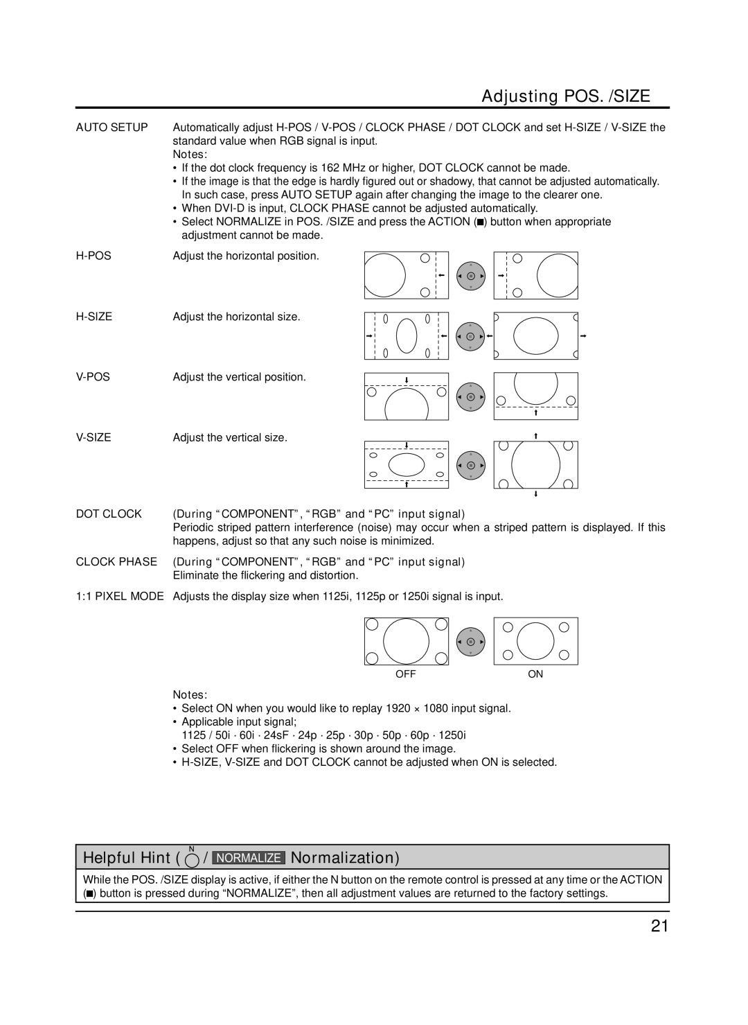 Panasonic TH-65PF9UK manual Adjusting POS. /SIZE 