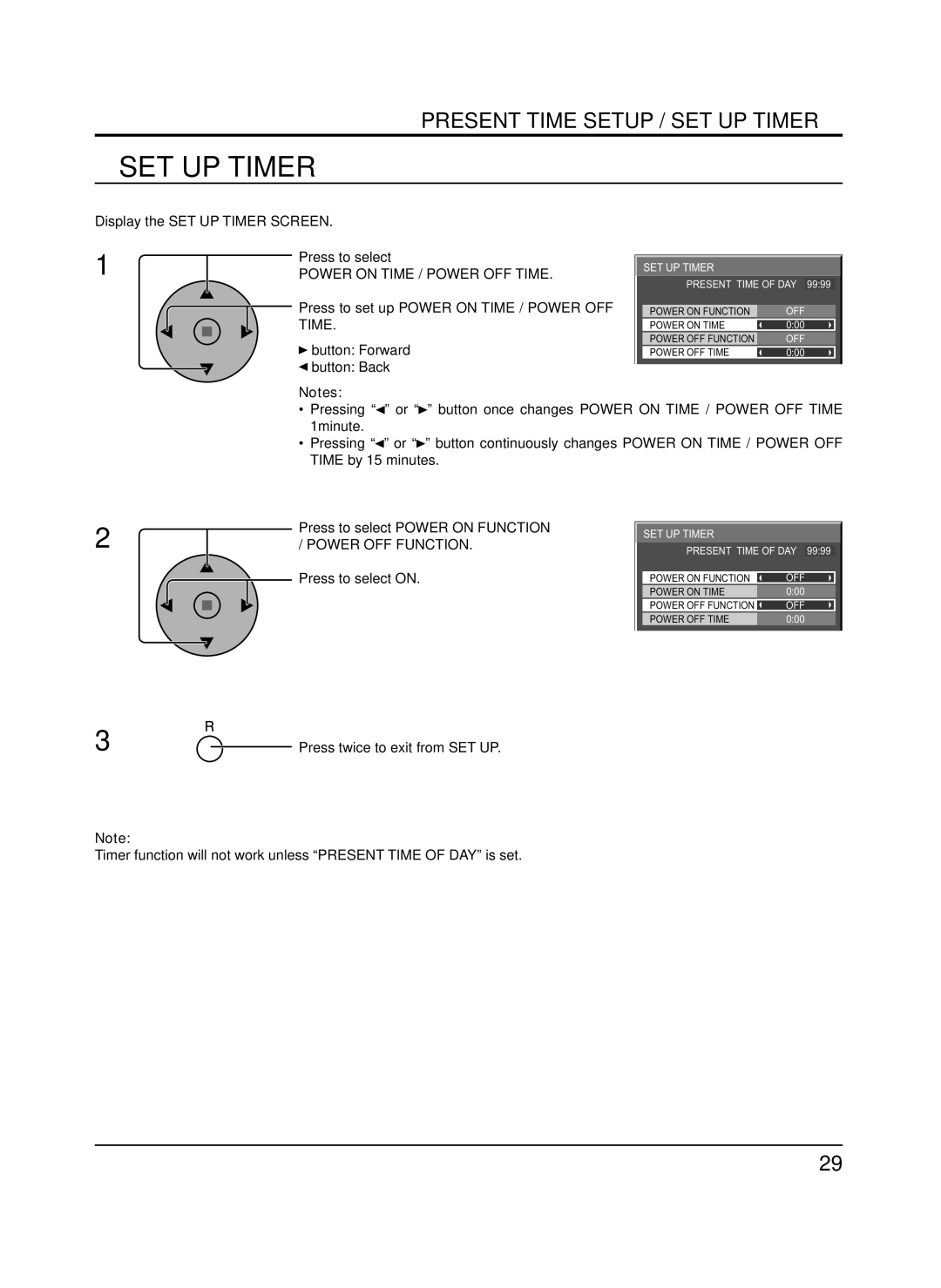 Panasonic TH-65PF9UK manual Display the SET UP Timer Screen Press to select, Power on Time / Power OFF Time 