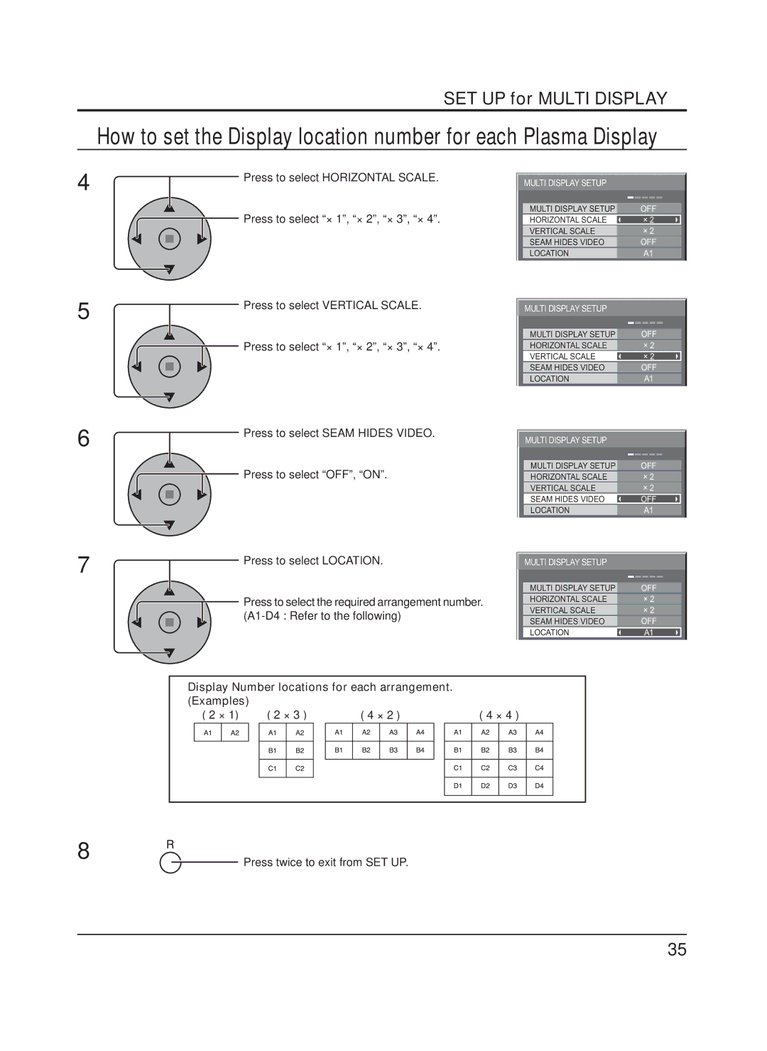 Panasonic TH-65PF9UK manual SET UP for Multi Display, Press to select Seam Hides Video, Press to select OFF, on 