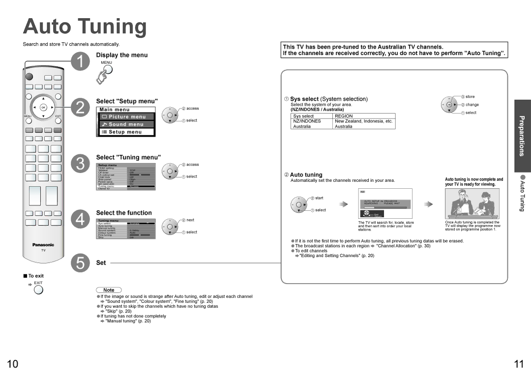 Panasonic TH-65PV600A warranty Auto Tuning, Select Preparations 