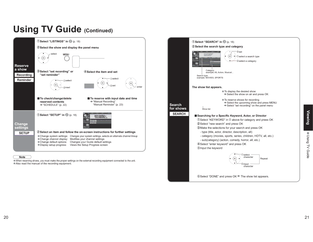 Panasonic TH-65PX600U operating instructions Viewing Using TV, Reserve a show, Change settings, Search for shows, Guide 