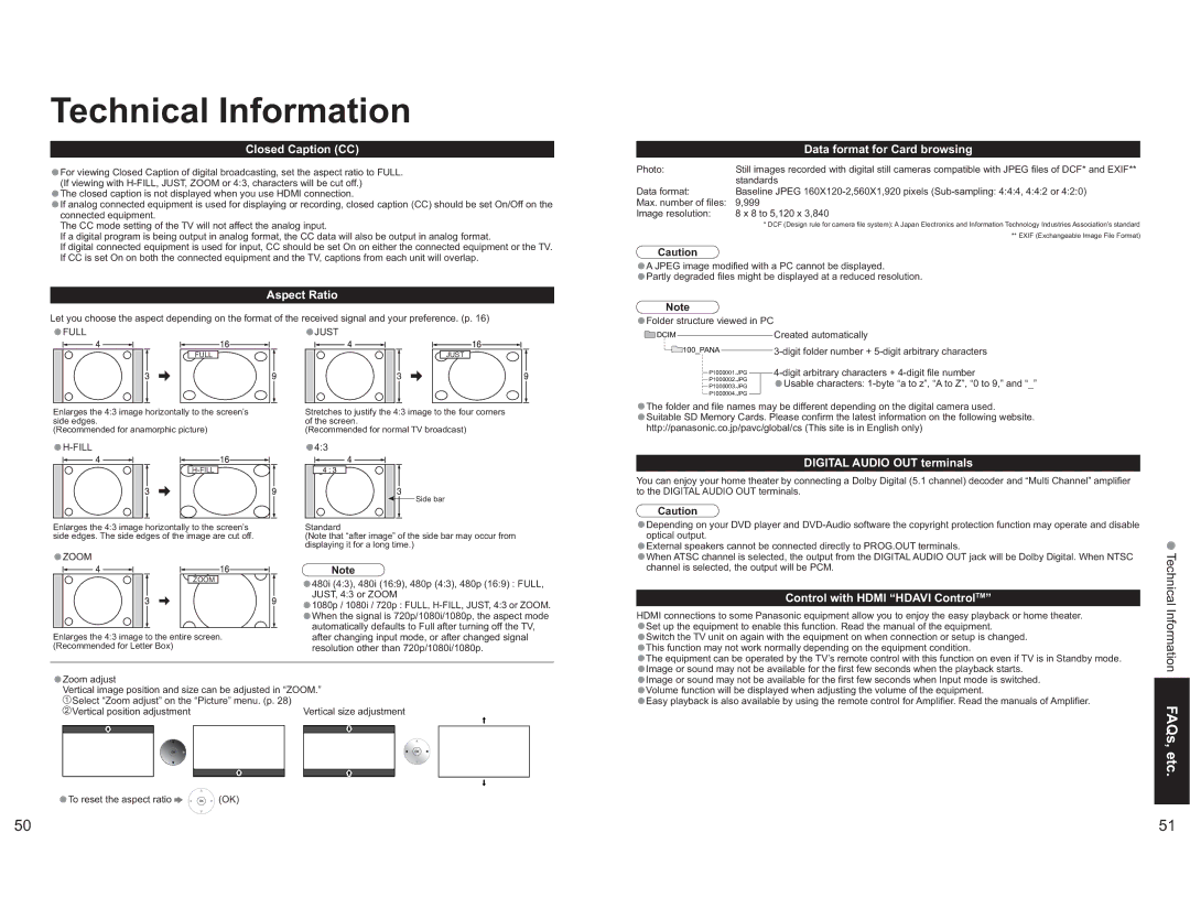 Panasonic TH-65PX600U operating instructions Technical Information, FAQs, etc 