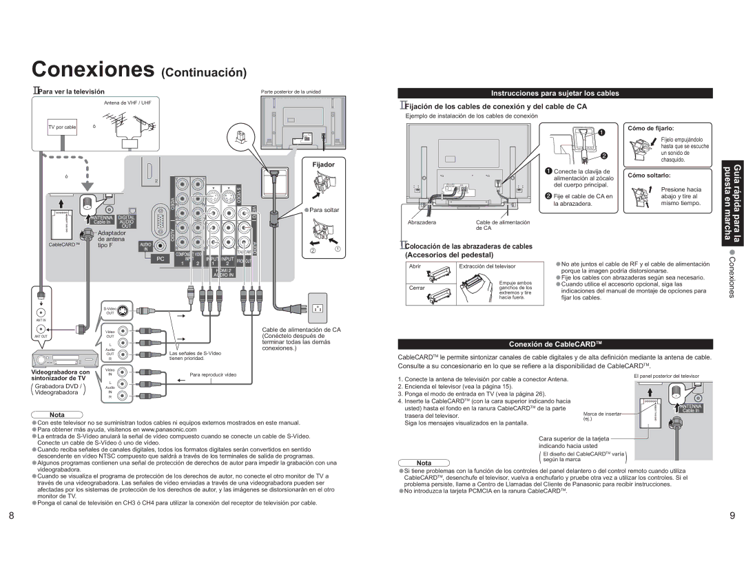 Panasonic TH-65PX600U Guía rápida para la puesta en marcha, Conexiones, Instrucciones para sujetar los cables 