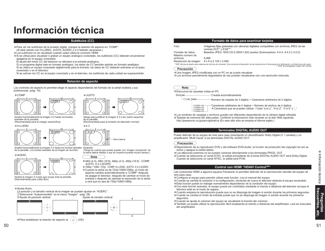 Panasonic TH-65PX600U operating instructions Información técnica 