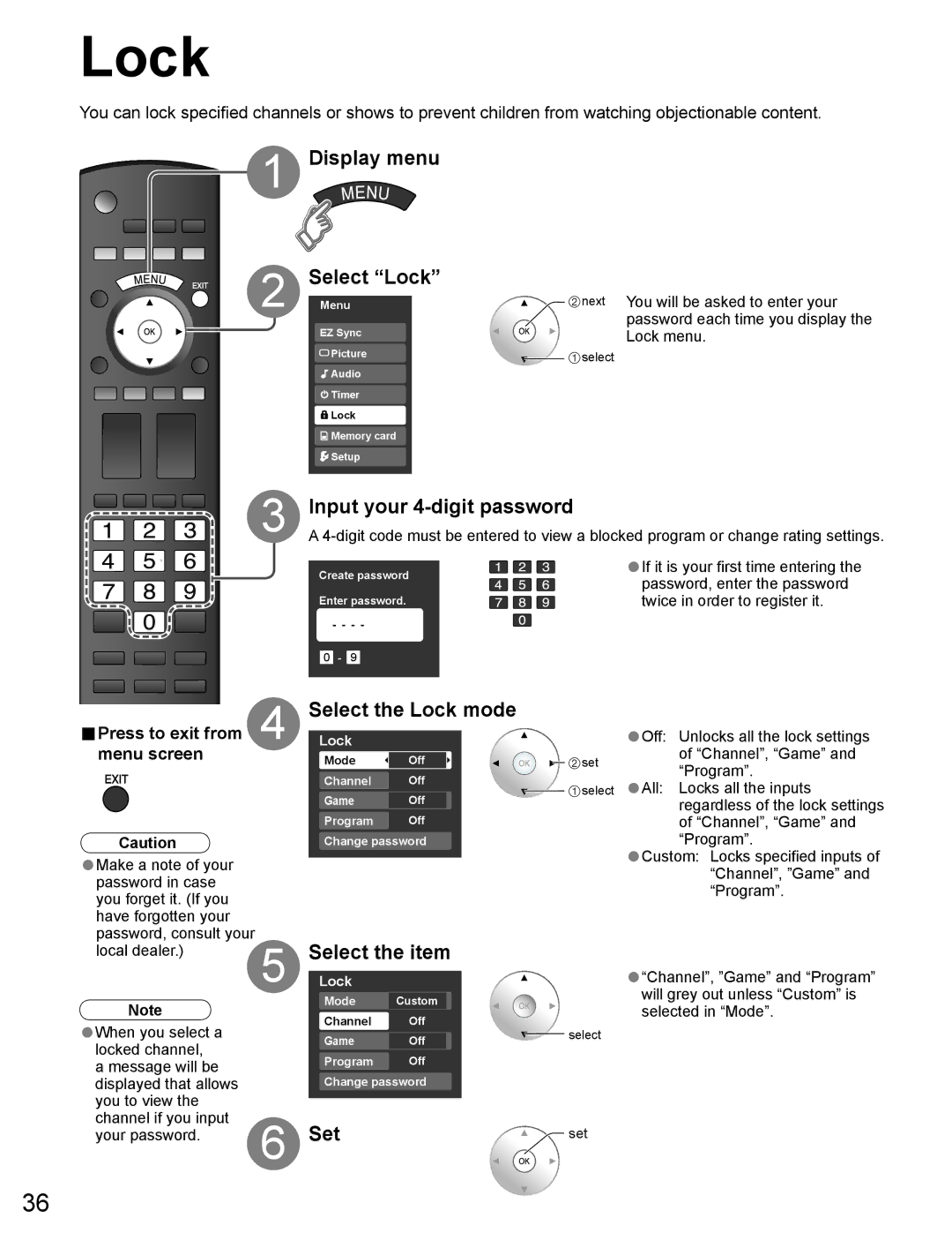 Panasonic TH-65PZ750U quick start Lock 