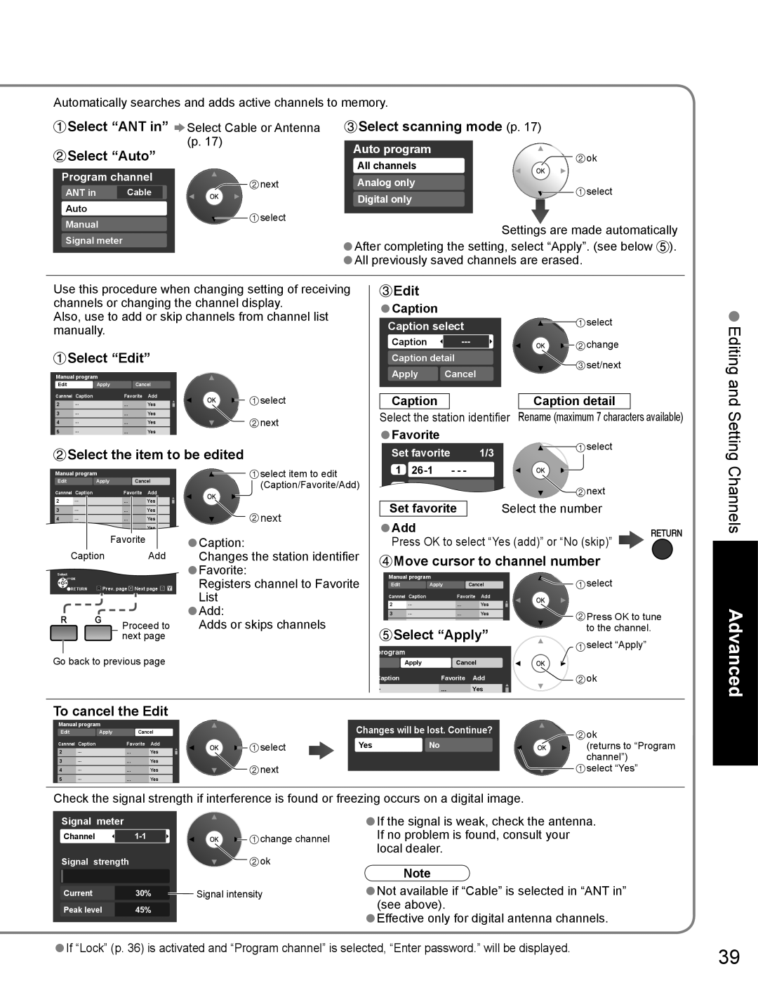 Panasonic TH-65PZ750U Select scanning mode p, Select Auto, Select Edit, Select the item to be edited, Select Apply 