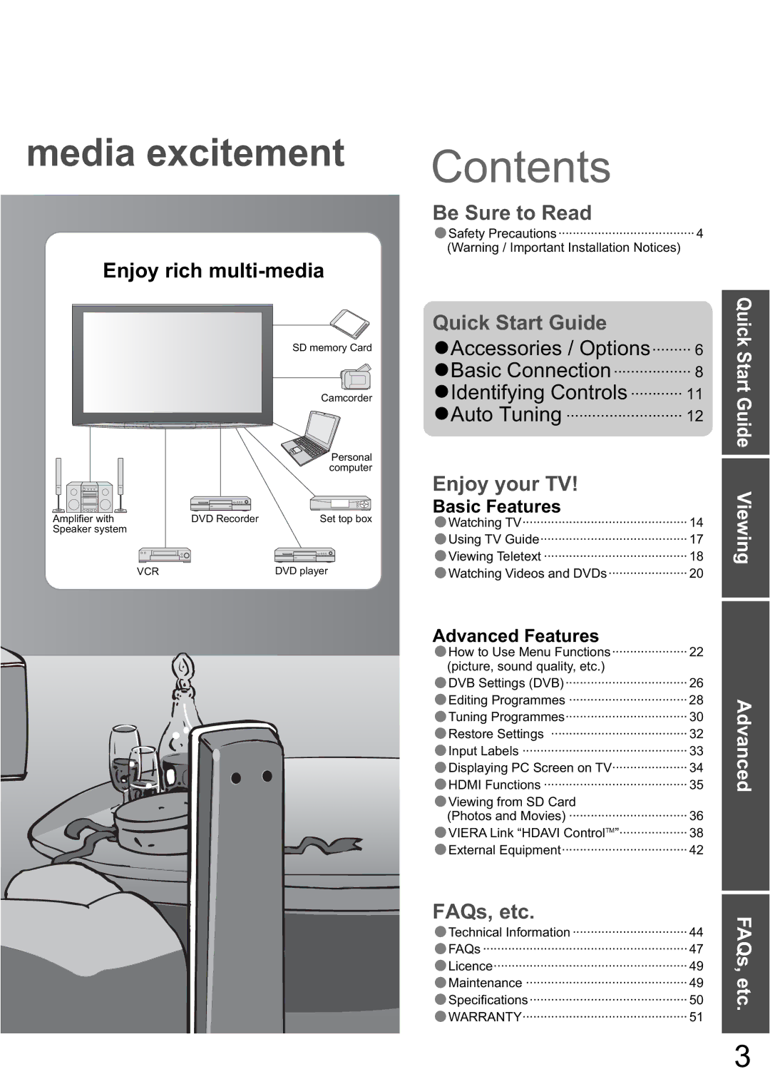 Panasonic TH-58PZ850A, TH-65PZ850A manual Contents 